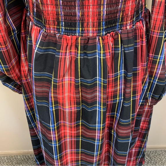 Draper James RSVP Smocked Plaid Check Puff Sleeve Tiered Midi Dress - Picture 12 of 14